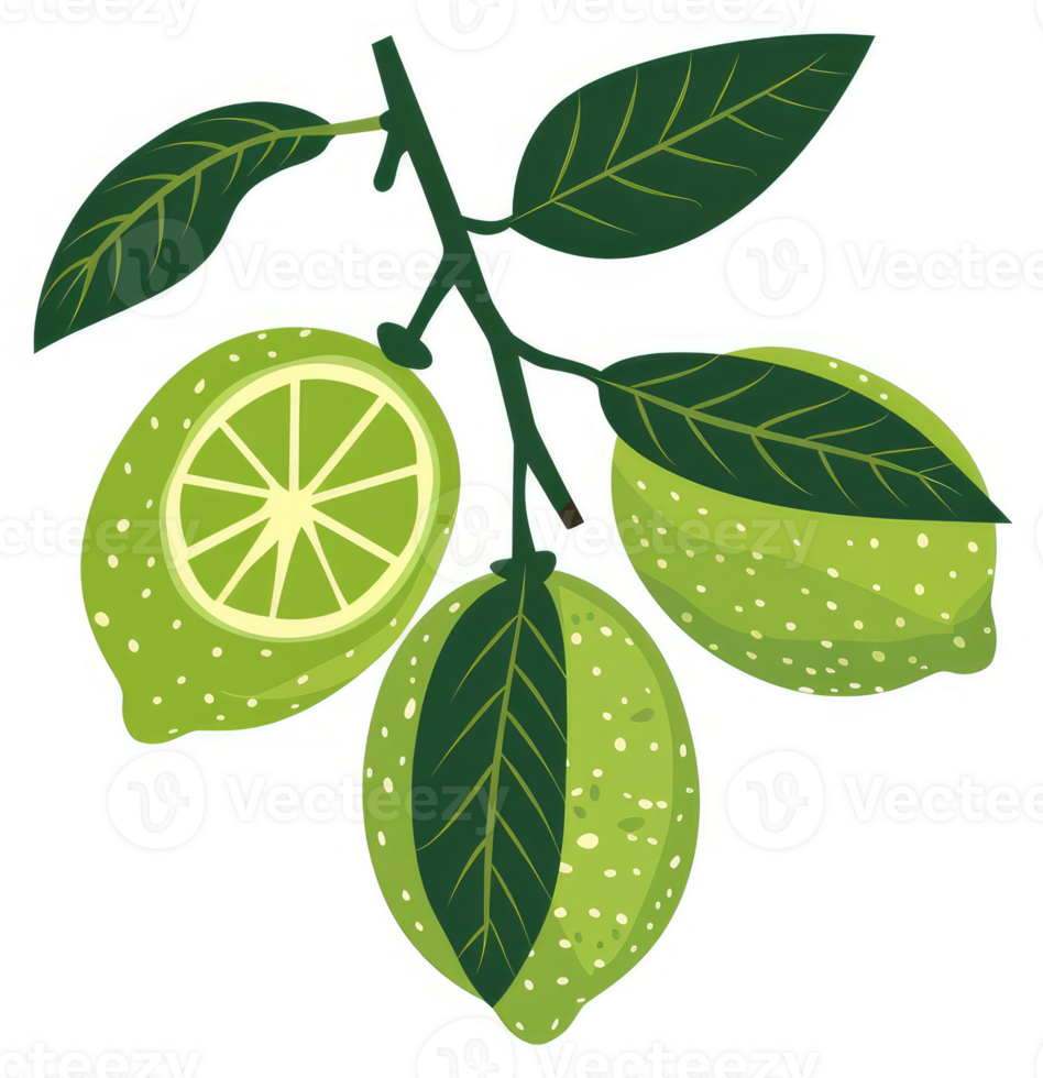 A vibrant illustration of a lime branch with leaves. png