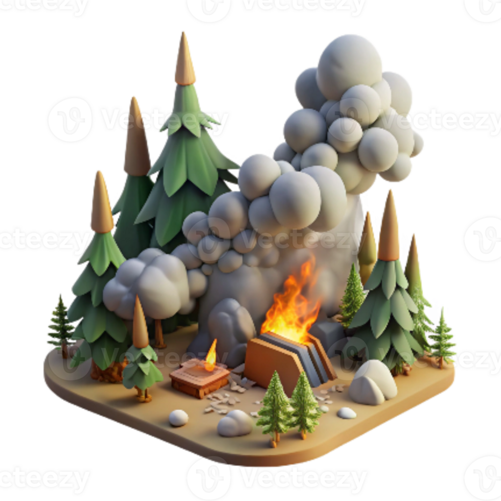 dramatic vintage Deforestation Scene Forest Fire Smoke Transparent Background genuine png