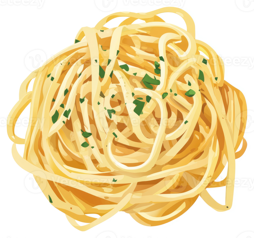A heaping pile of garlicky spaghetti with fresh herbs. png