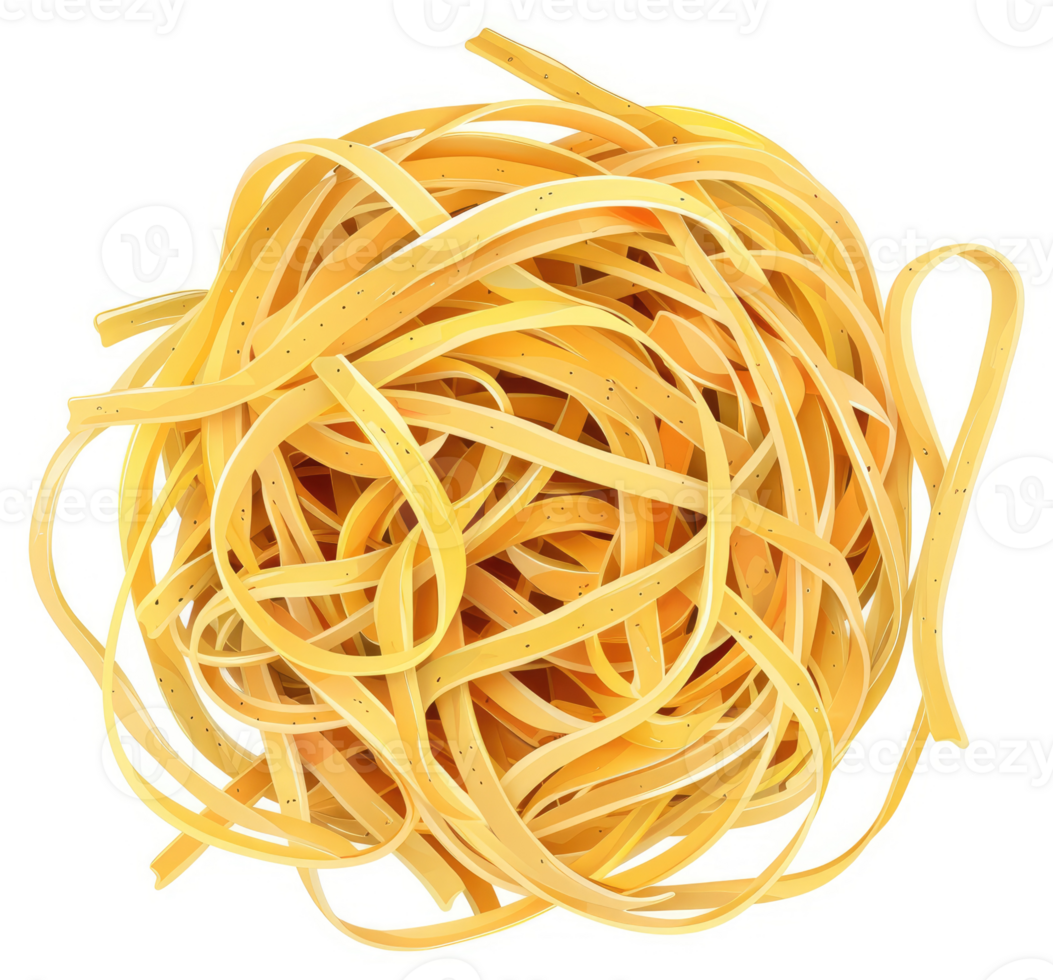 A ball of uncooked yellow pasta, showing long, thin strands. png