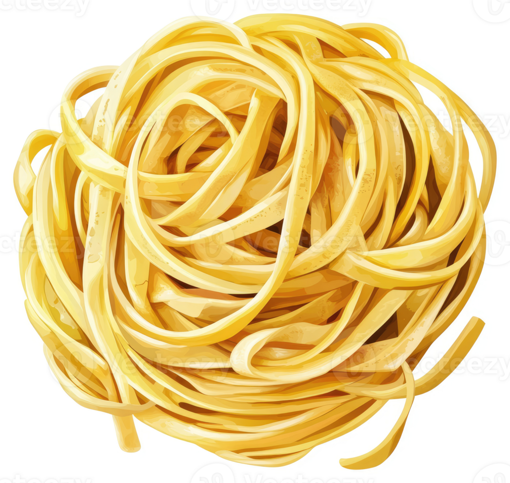 A close-up image of a nest of uncooked yellow pasta. png