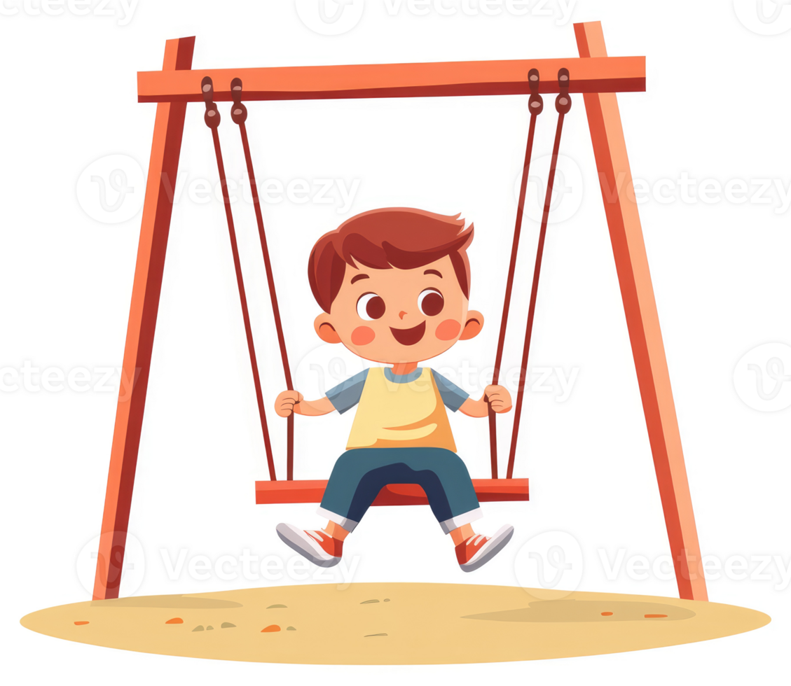 A young boy enjoys a fun swing ride in the playground. png