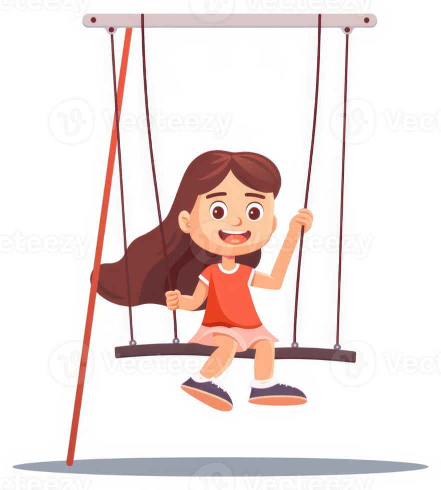 A joyful young girl enjoys a swing on a sunny day. png