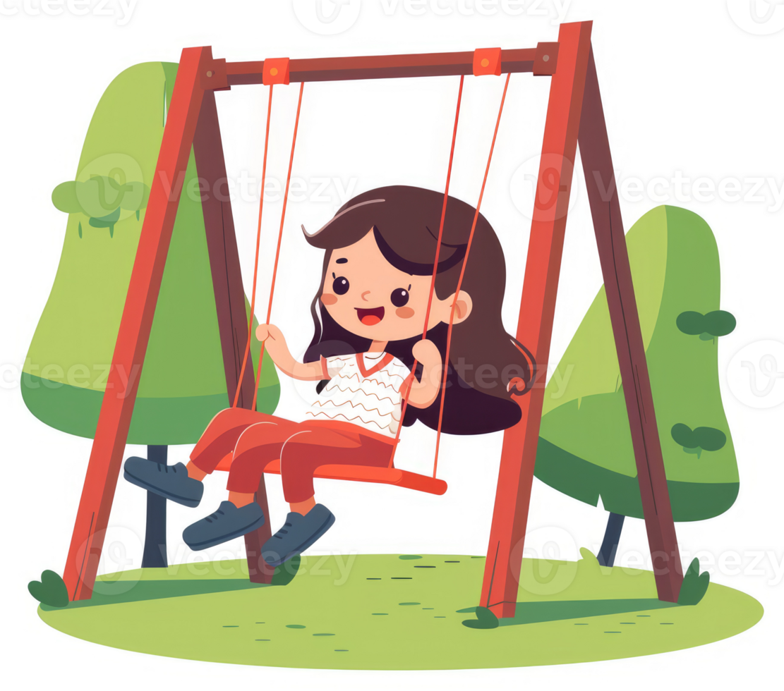 A happy girl swings joyfully in a park. png