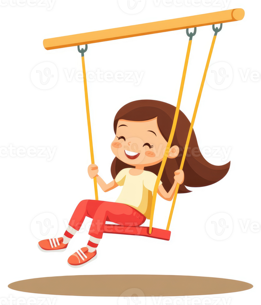 A happy girl enjoying a swing at a park. png