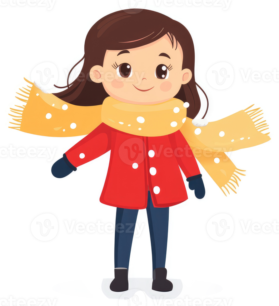A cheerful girl in winter attire, enjoying the snowy weather. png