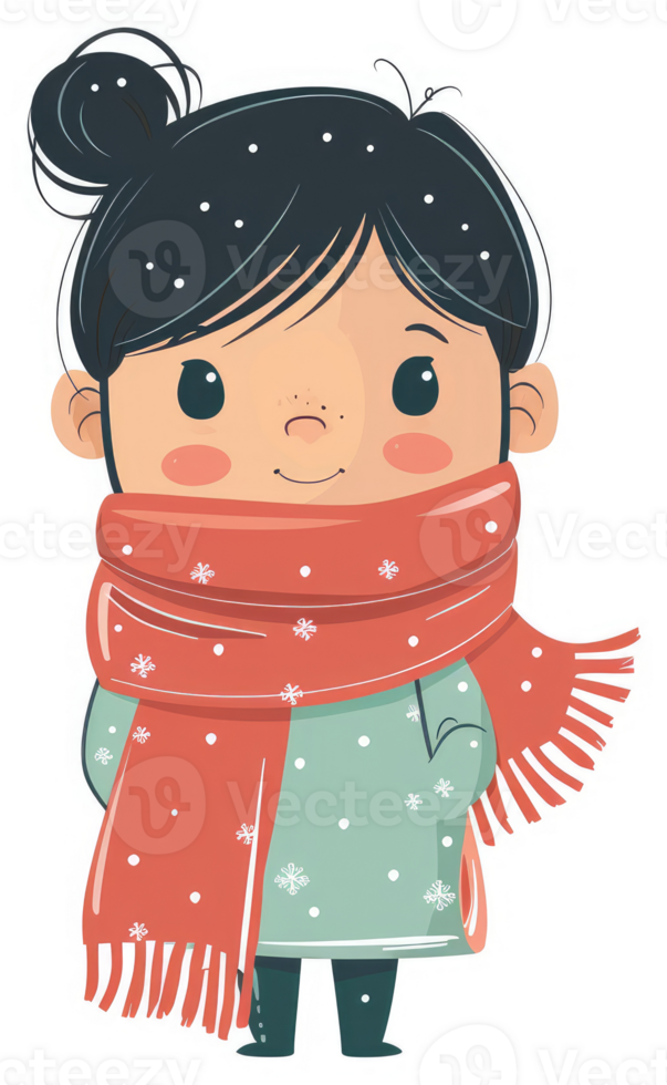 A cheerful winter girl with a cozy red scarf. png