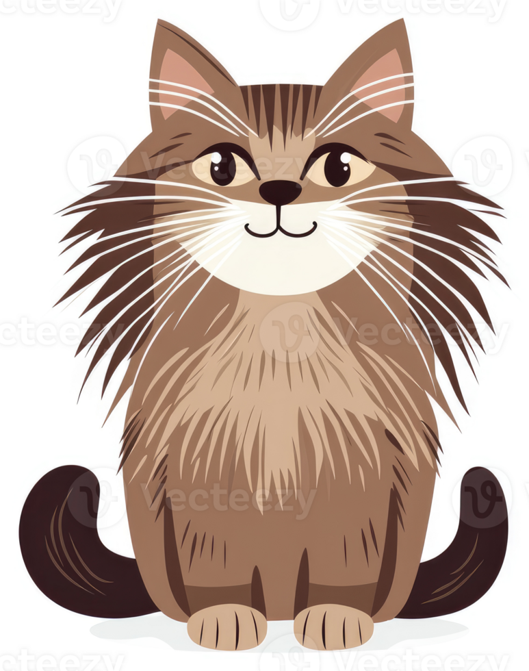 A cheerful cartoon illustration of a brown tabby cat. png
