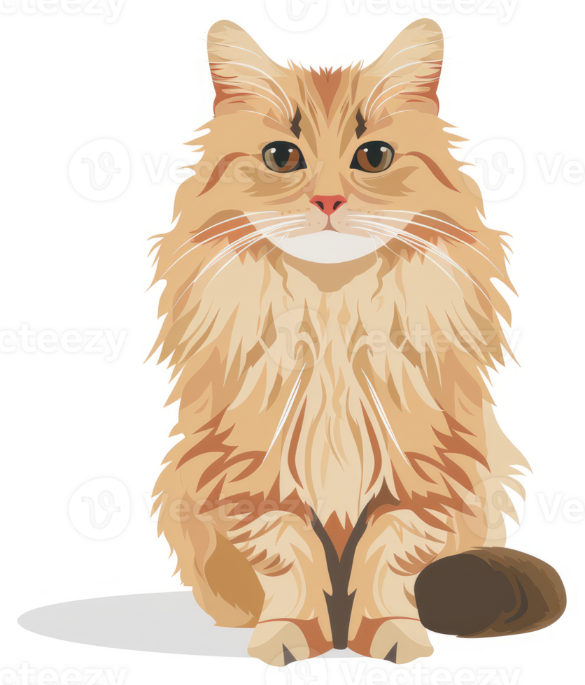 A captivating illustration of a fluffy orange tabby cat. png