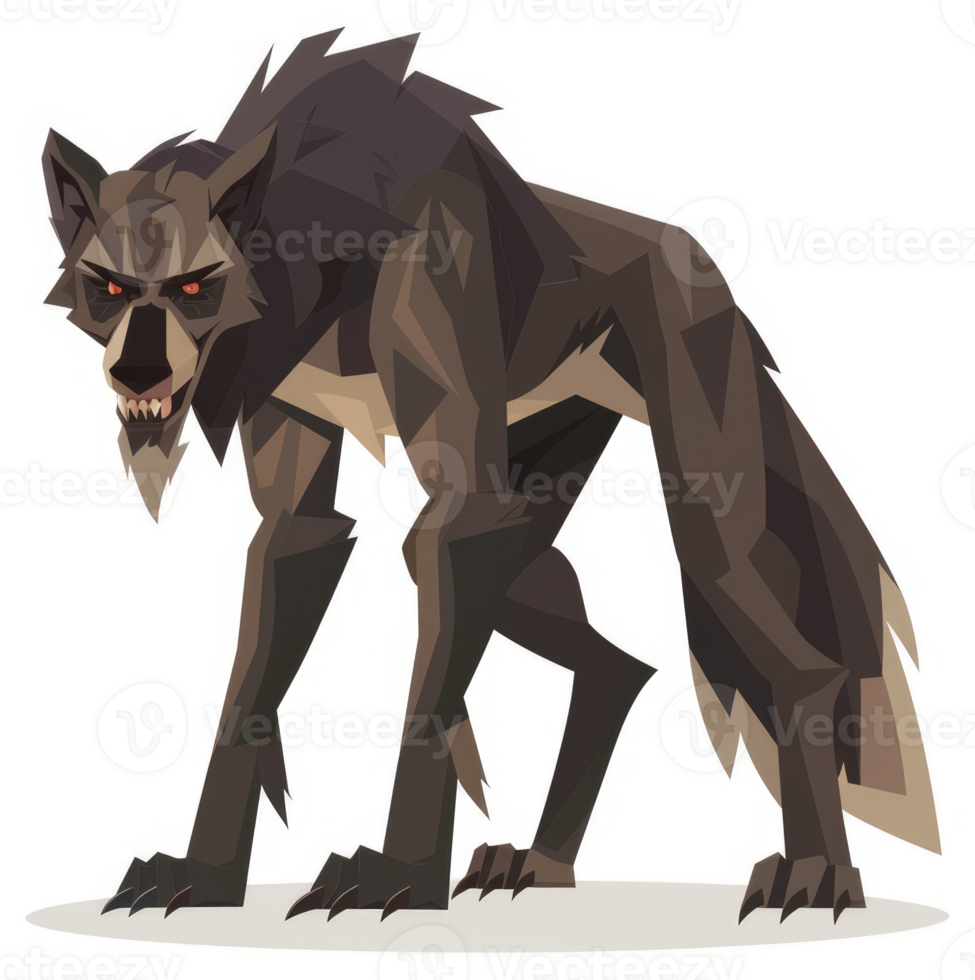 A menacing, stylized illustration of a ferocious werewolf. png