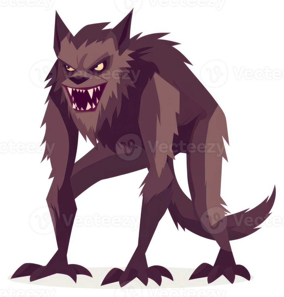 A menacing cartoon illustration of a werewolf. png