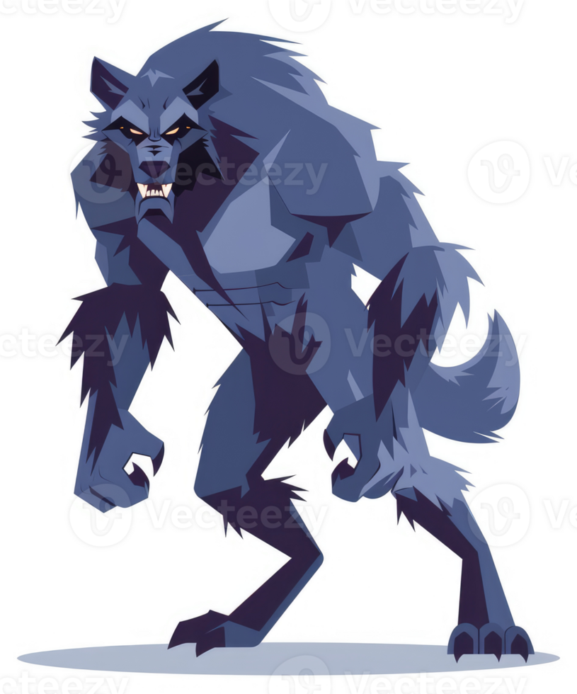 A ferocious cartoon werewolf in a dynamic stance. png