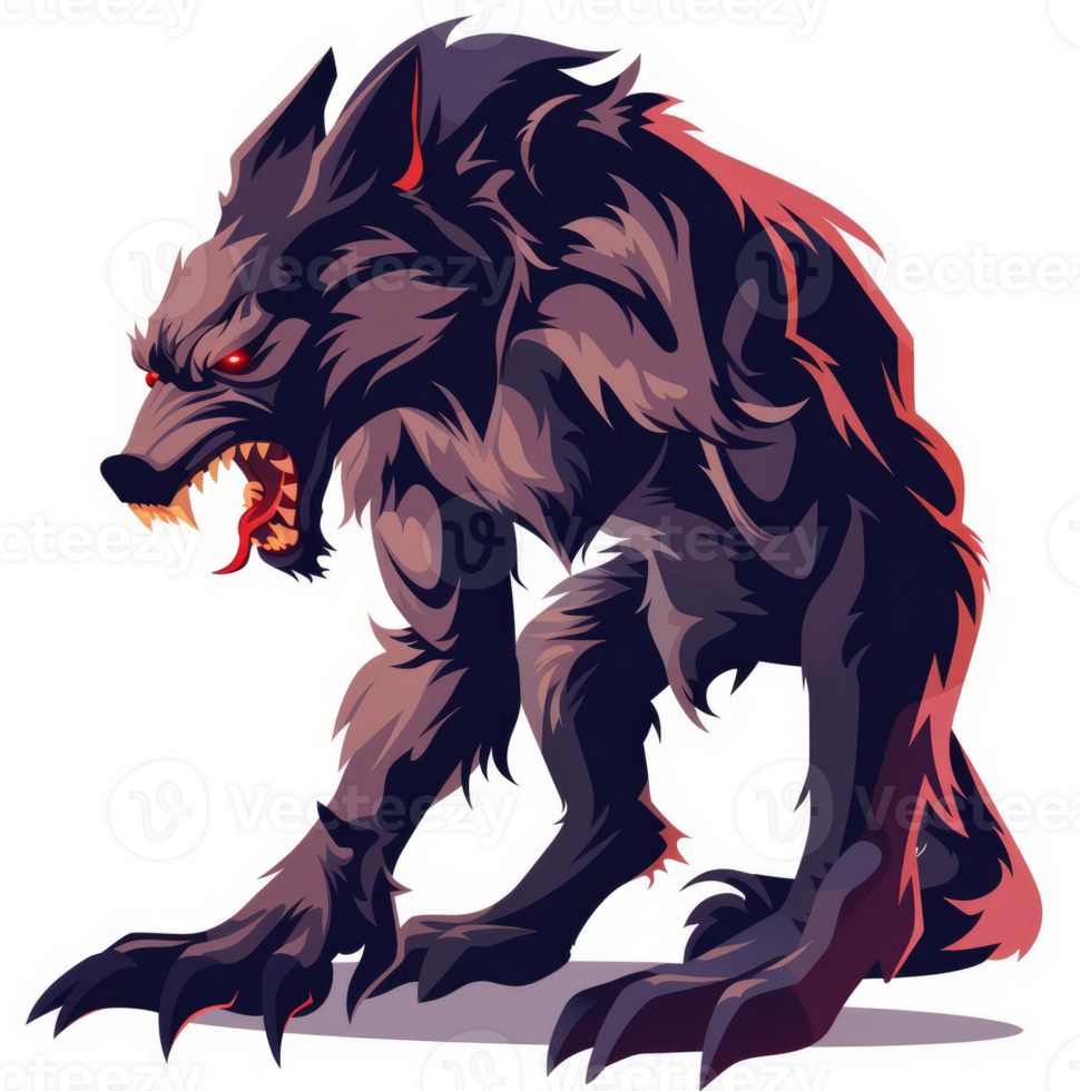 A ferocious werewolf in a menacing stance. png
