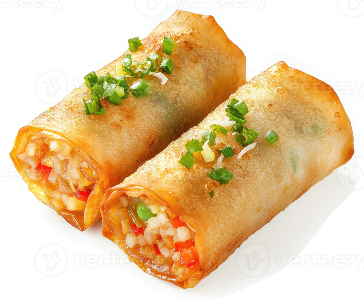 Golden fried vegetable spring rolls. png