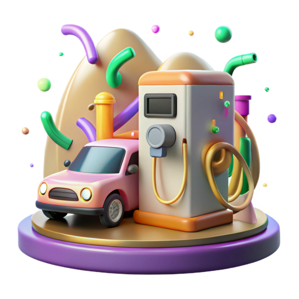 dramatic minimalist Electric Car Charging Station Isolated Element premium png