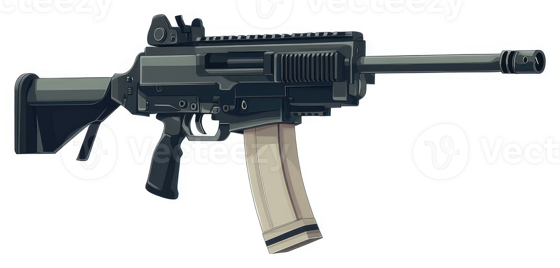 A stylized illustration of a modern assault rifle. png