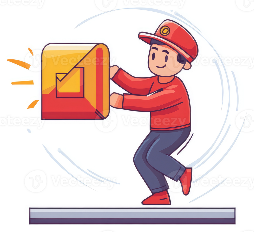 A delivery person carrying a package in a cartoon style. png