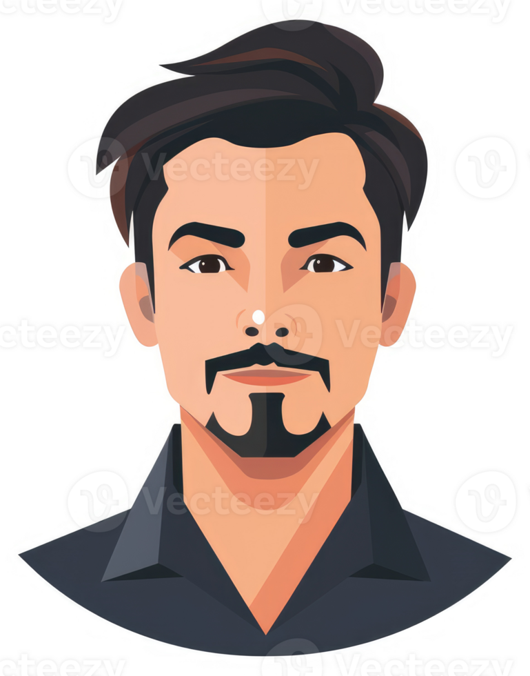 A stylized illustration of a man with a short, tousled hairstyle and a goatee. png