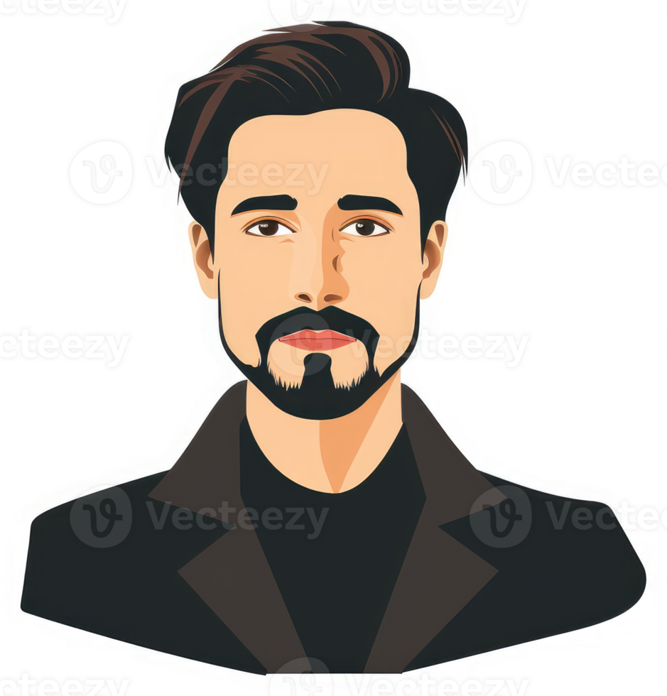 A stylized cartoon portrait of a man with a neatly trimmed beard. png