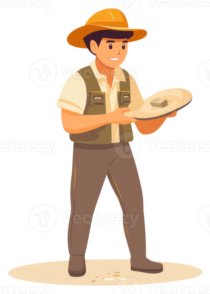 A prospector holding a pan of unearthed gold nuggets. png