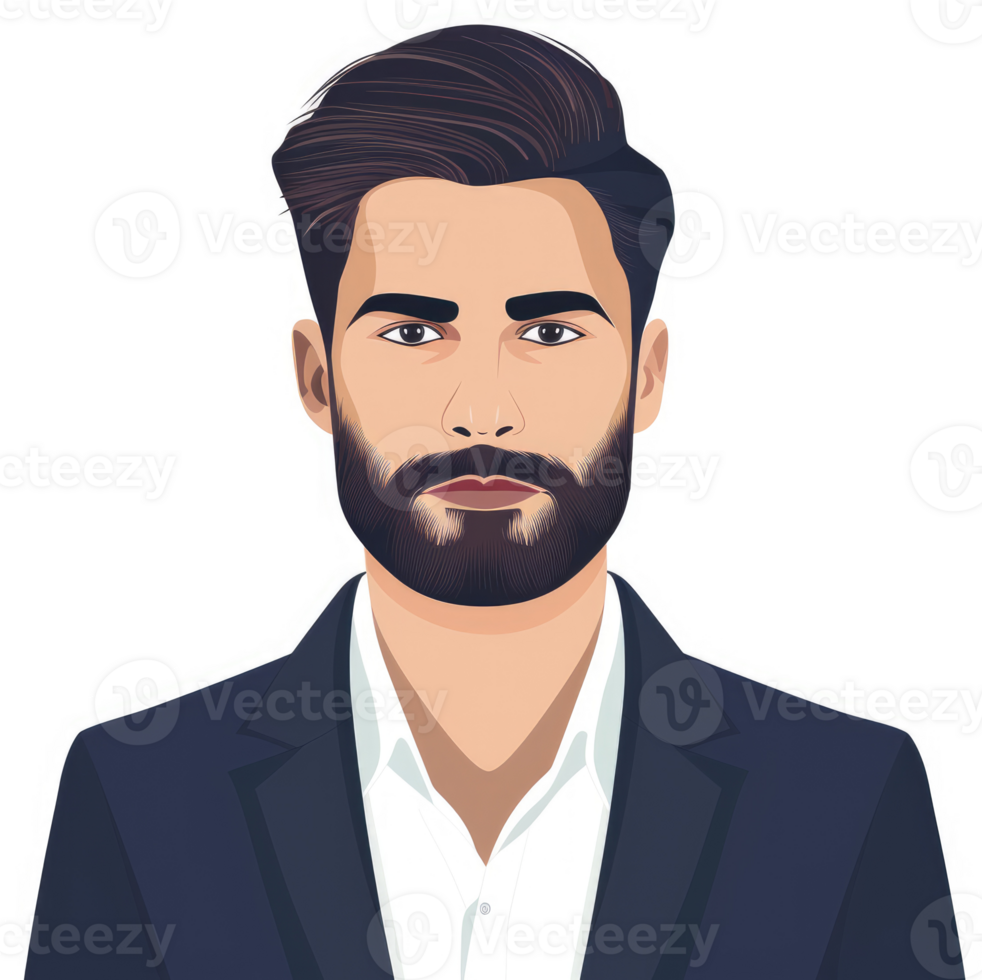 A stylized illustration of a man in a suit and beard. png