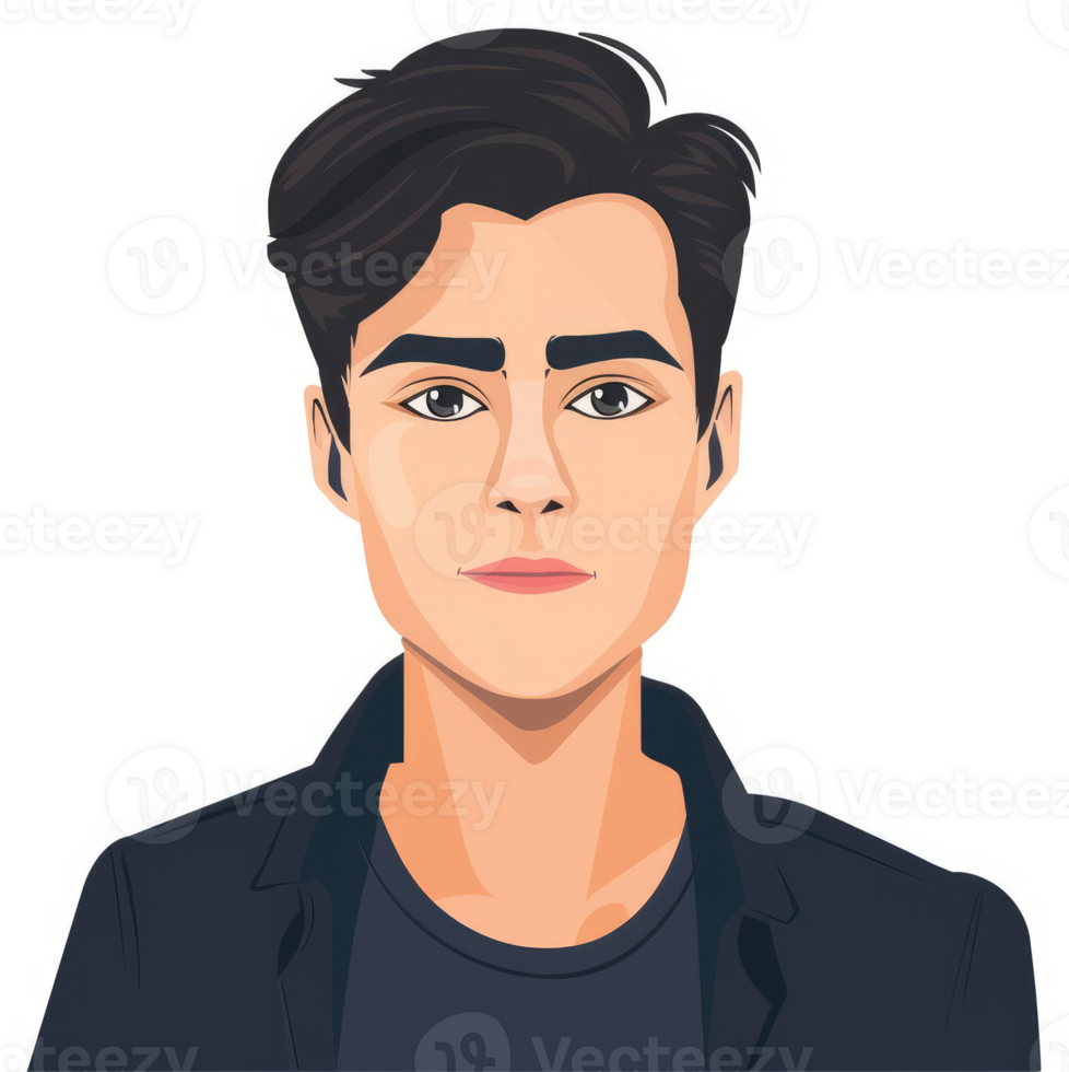 A cartoon illustration of a young man with a serious expression. png
