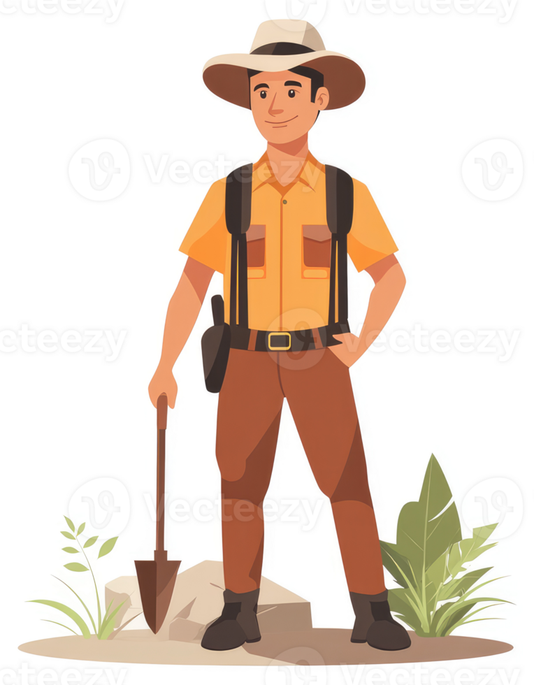 A happy explorer with a shovel ready to unearth treasures. png