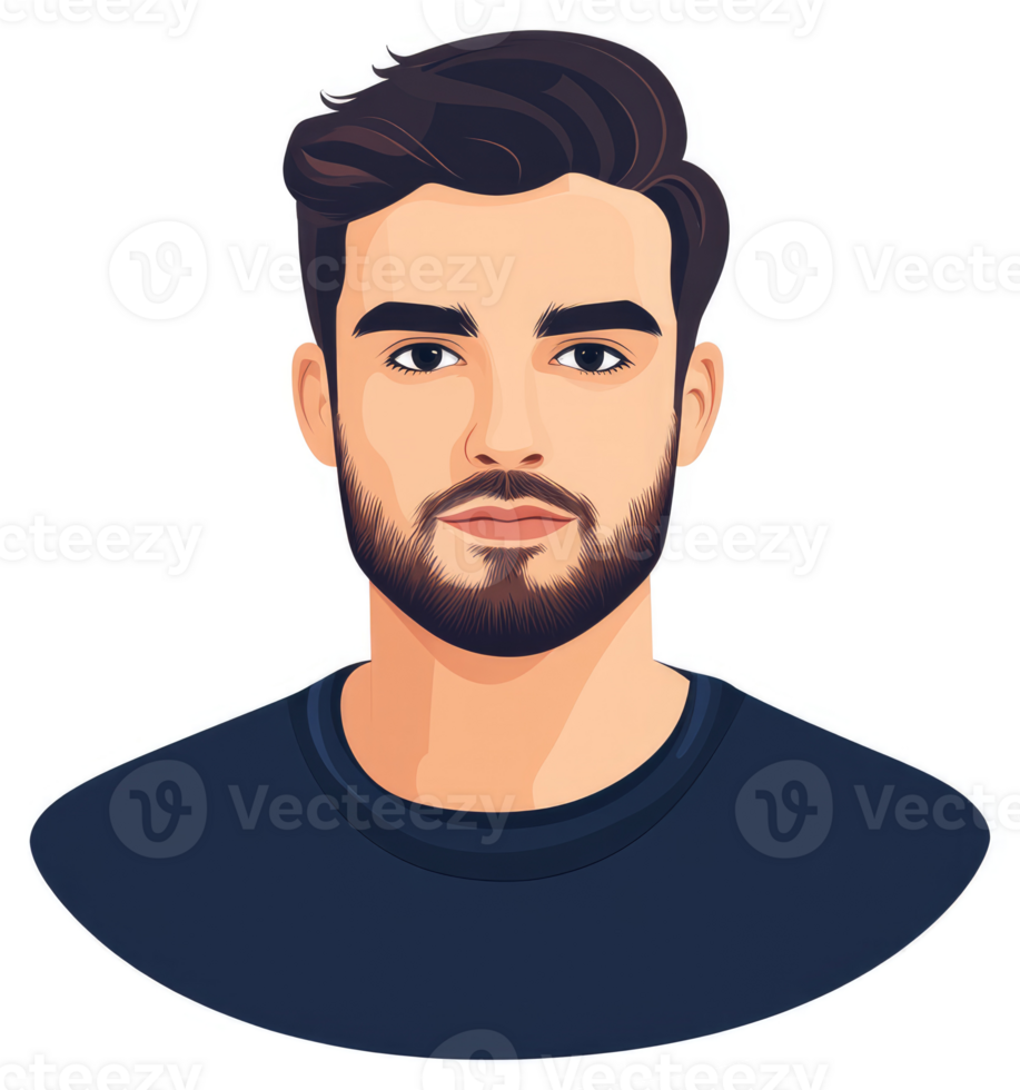 A stylized portrait of a man with a neat beard and trendy hairstyle. png