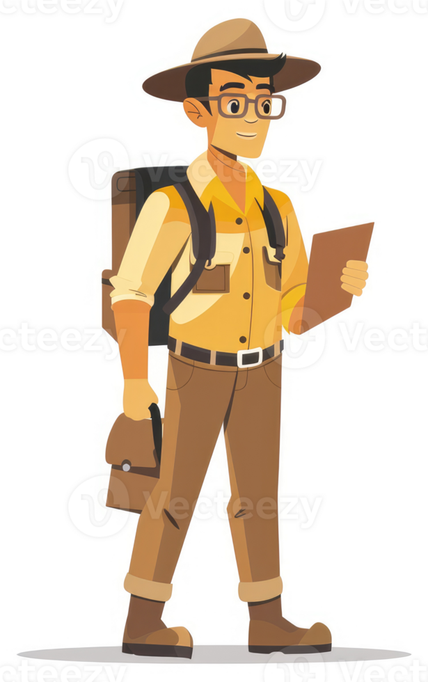 A cheerful hiker with a backpack and map, ready for an adventure. png