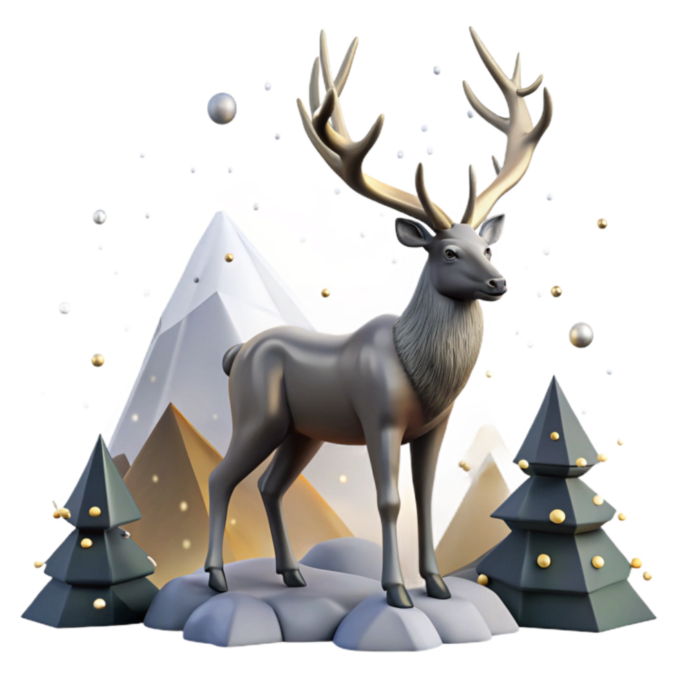serene minimalist Caribou Migration Antlers Silhouette Isolated Snowy Mountain Background exclusive png