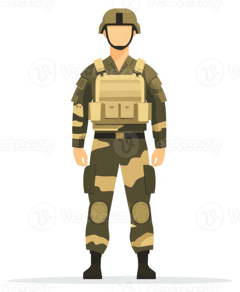 A soldier in camouflage uniform with protective gear. png
