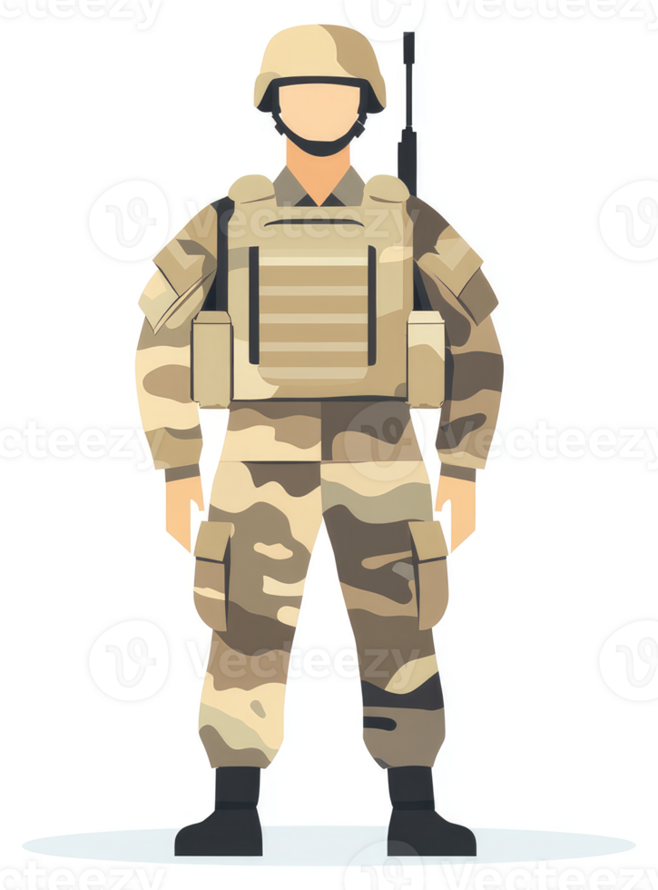 A soldier in camouflage uniform and protective gear. png