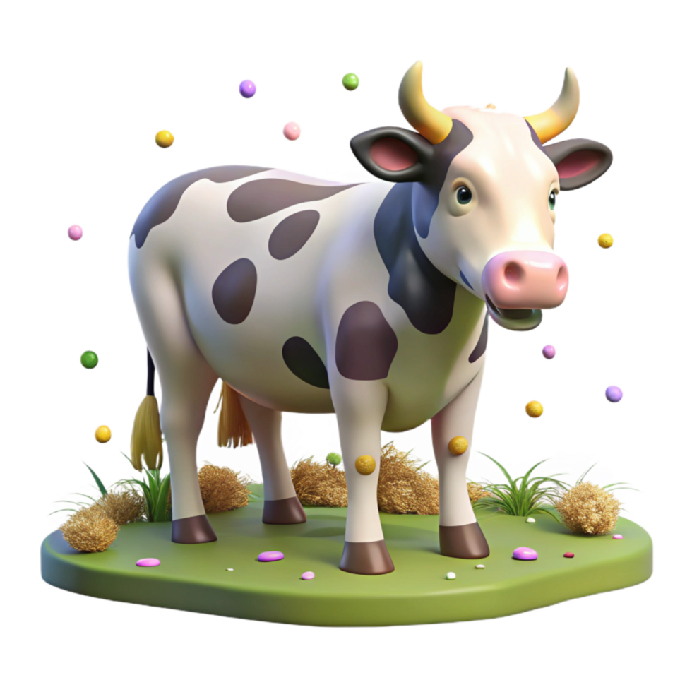 vibrant creative Cow Grazing in Field Isolated on Transparent Background detailed png