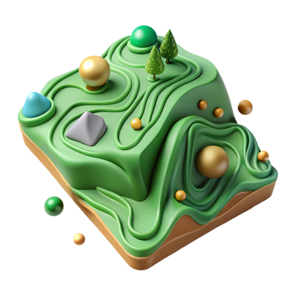 elegant traditional Detailed Topographic Map Green Tones Cutout high resolution png