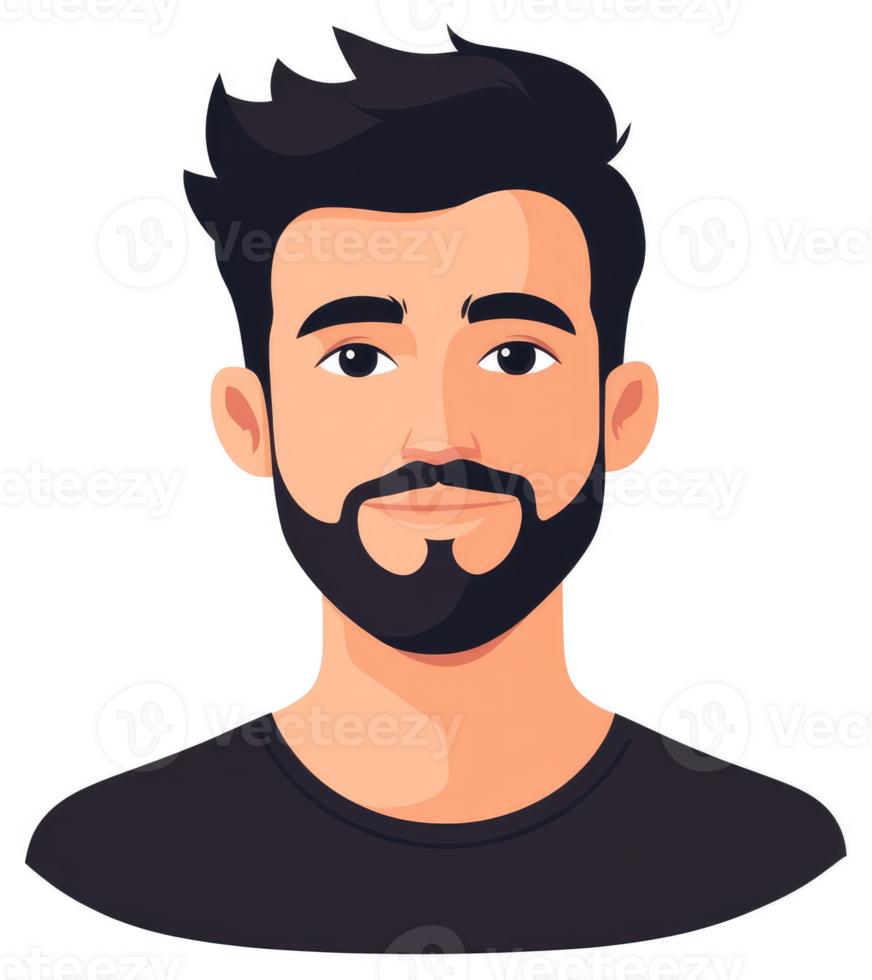 A cartoon illustration of a man with a beard and short hair. png