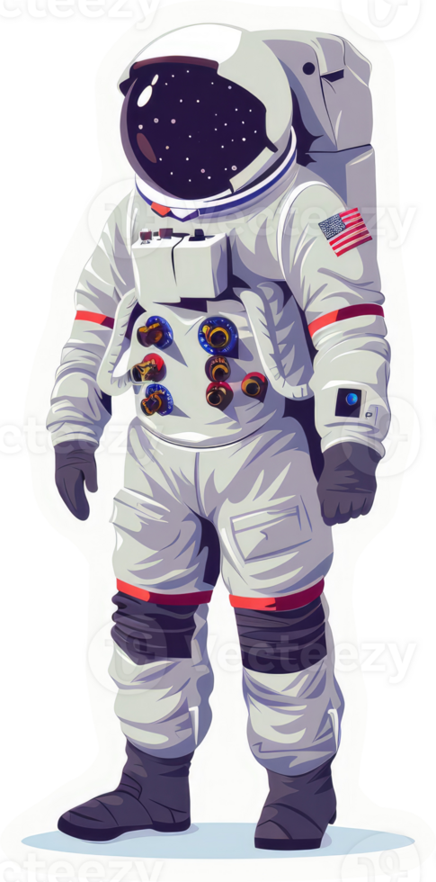 A stylized illustration of an astronaut in a spacesuit, reflecting starry sky within the helmet. png