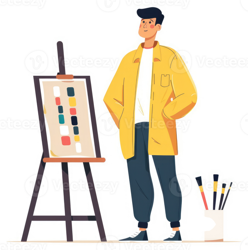 A young artist displays a color palette on an easel. png