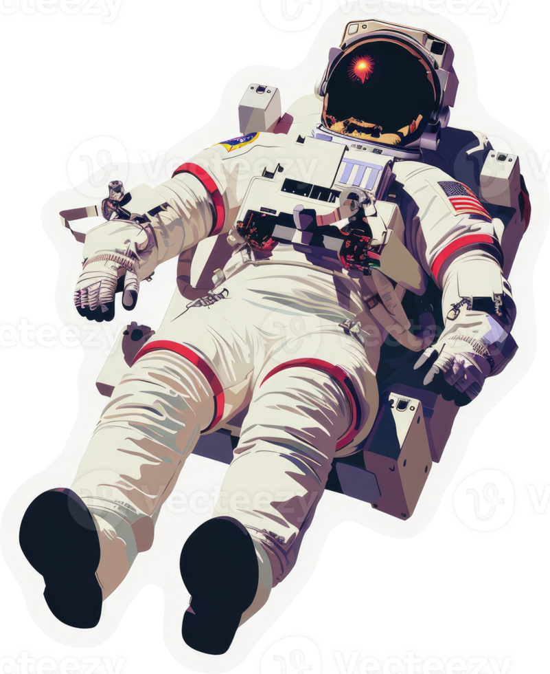 A stylized illustration of an astronaut in a spacesuit, floating in space. png
