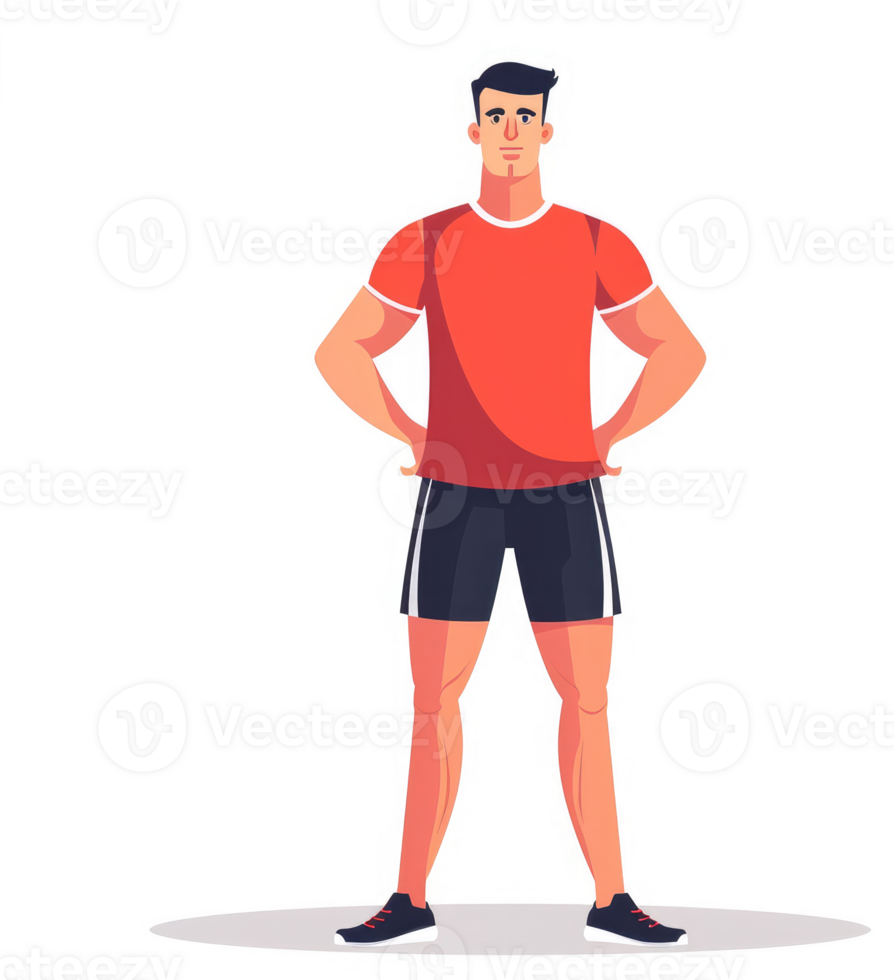 A cartoon illustration of a confident male athlete in athletic attire. png