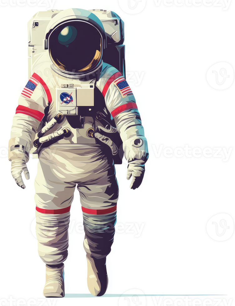 A stylized illustration of an astronaut in a spacesuit, walking in space. png