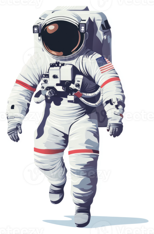 A space explorer in a white spacesuit, walking in space. png