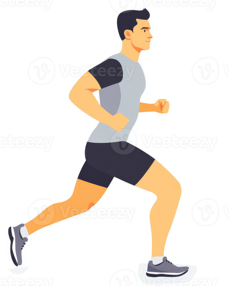 A man in athletic wear is jogging in profile view. png