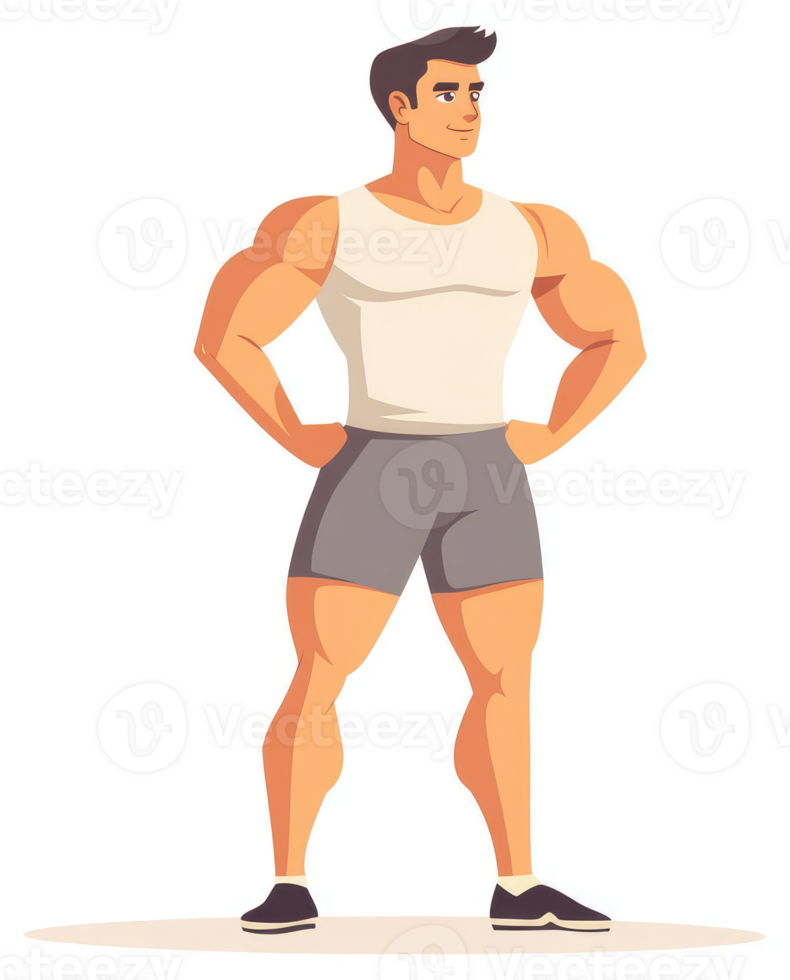 A muscular man in a tank top and shorts, showcasing fitness and strength. png