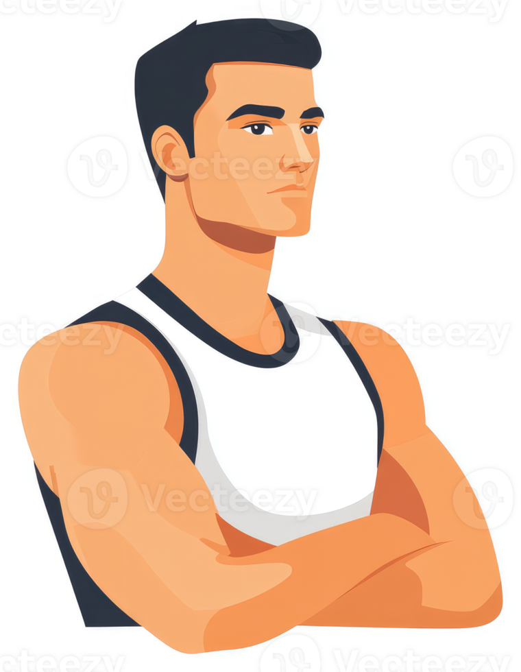 A muscular man in a white tank top with his arms crossed. png