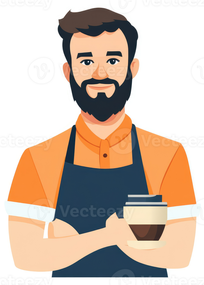 A friendly barista with a coffee cup, ready to serve. png