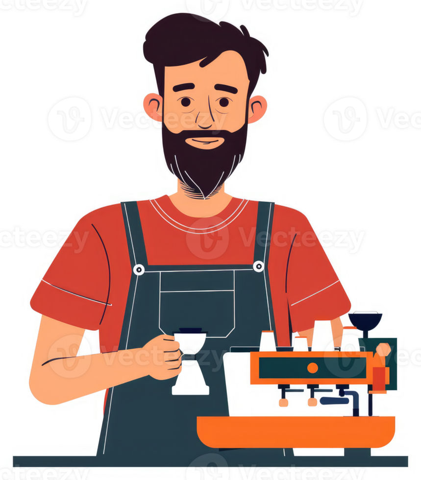 A barista preparing coffee with an espresso machine. png