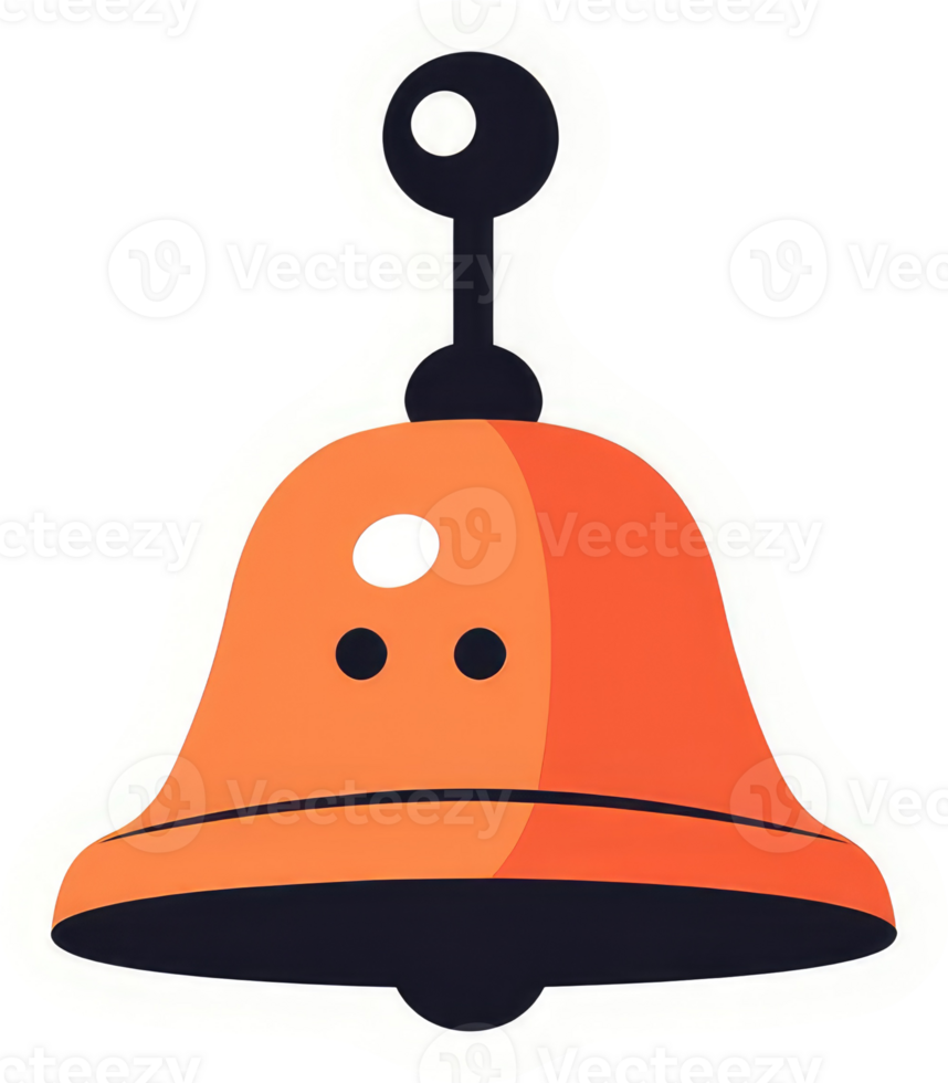 A simple, cartoonish, orange bell with a black stem. png