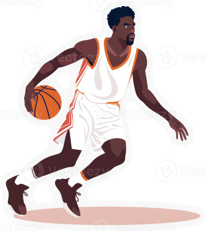 A basketball player in mid-action with ball. png
