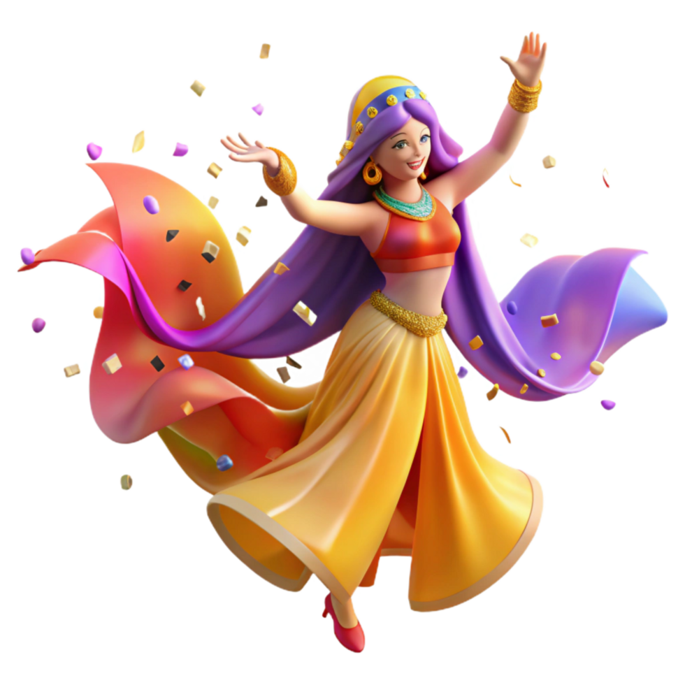 vibrant creative Belly Dancer Flowing Veil Transparent Background Shimmering Fabric authentic png