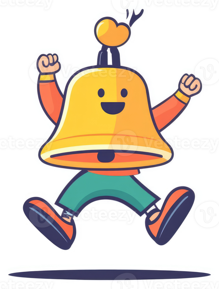 A cheerful bell character jumping for joy. png